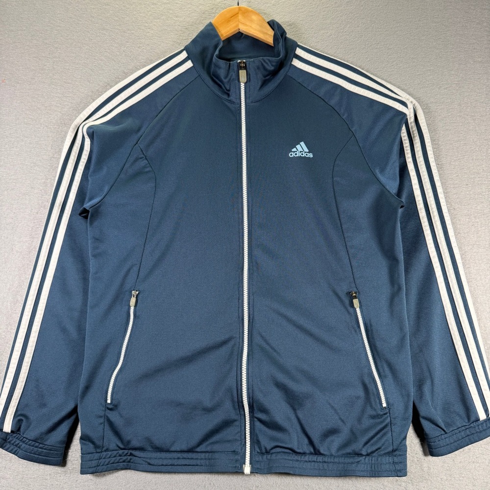 Adidas Mens Track Jacket Full Zip 3 Stripe Medium Blue Athletic Coat Sportswear